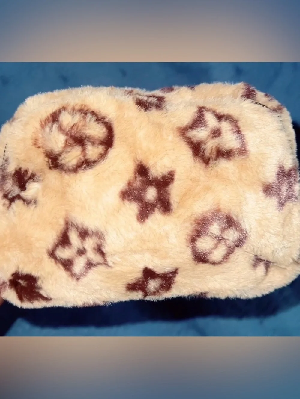Plush Soft Faux Fur Monogram Fur Mini Pouch